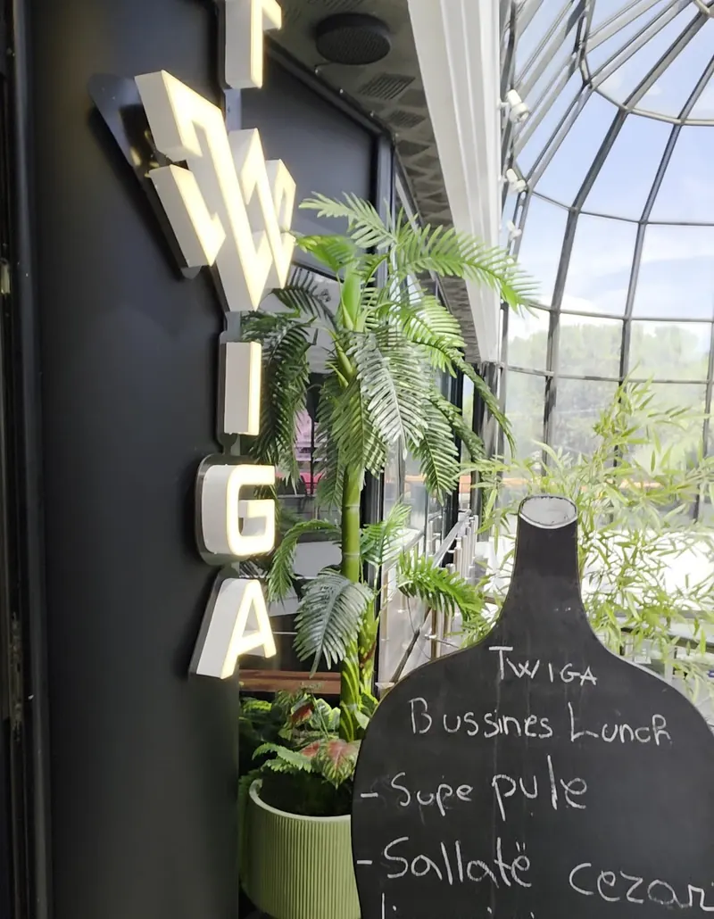 The Twiga sign and the business lunch chalkboard at the entrance